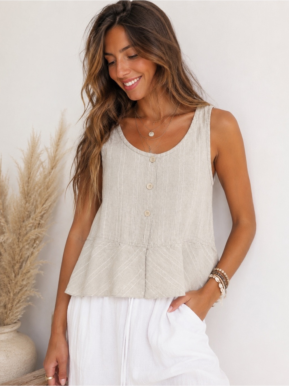 🤍🌿 FLAX 100% Linen Sleeveless Tank Top – Size small 🤍 - Picture 2 of 6